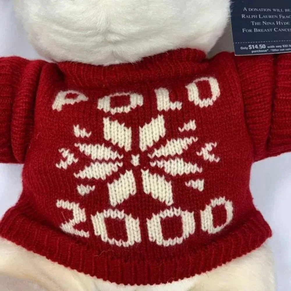 Ralph Lauren Polo White‎ Teddy Bear Plush Red Sweater 1999 2000 NIP Jointed - Picture 9 of 13